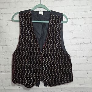 Vintage Unbranded Oxblood and Gold Velvet Patterned Vest One Size Whimsigoth